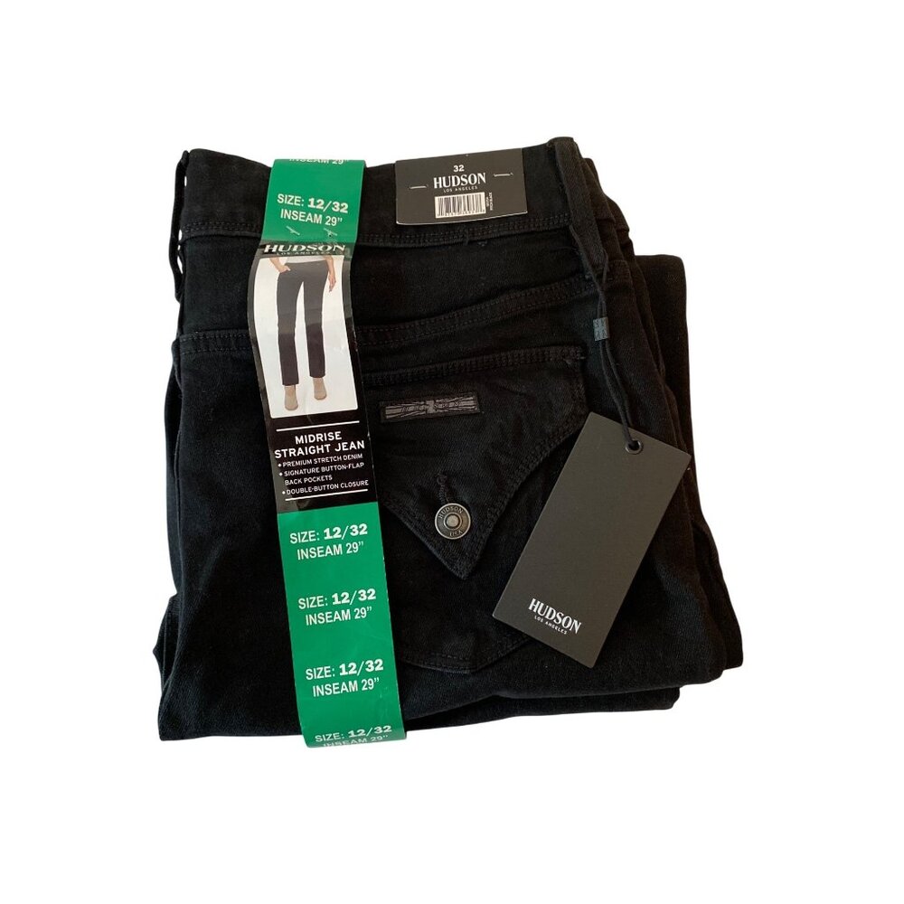 Hudson Midrise Straight Jeans Size 12/ 32 Black Denim for Women New with Tags
